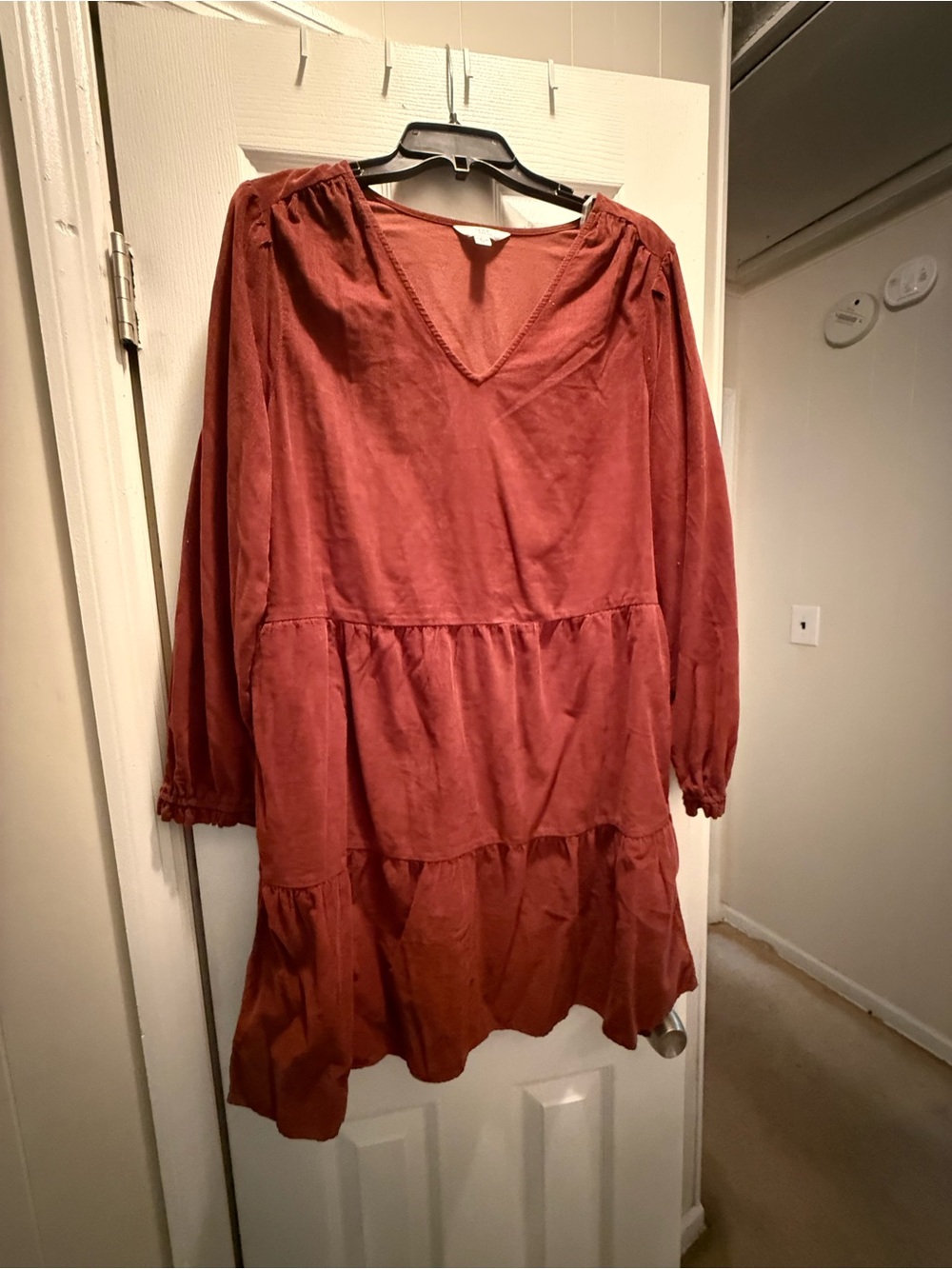 Time and Tru Rust Long-Sleeve Tiered V-Neck Dress